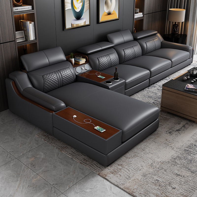 Home Cinema Sofa - أريكة جلدية بسيطة وعصرية لغرفة المعيشة