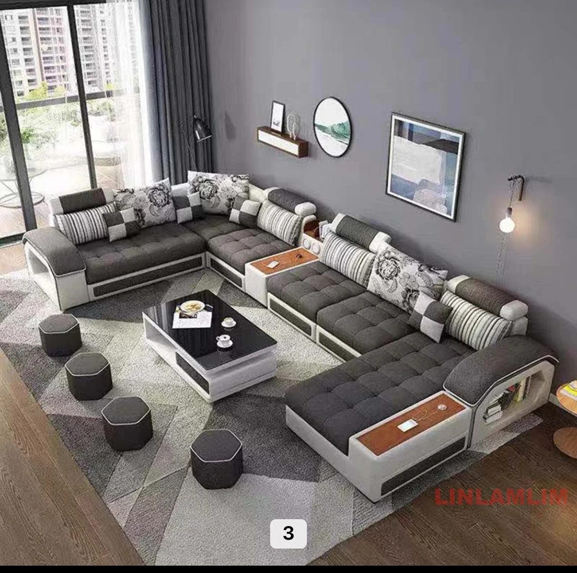 طقم أريكة قماشية على شكل حرف U - مراجعة Home Cinema Sofa وسعره
