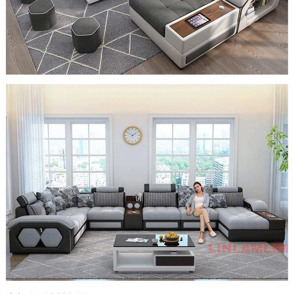طقم أريكة قماشية على شكل حرف U - مراجعة Home Cinema Sofa وسعره